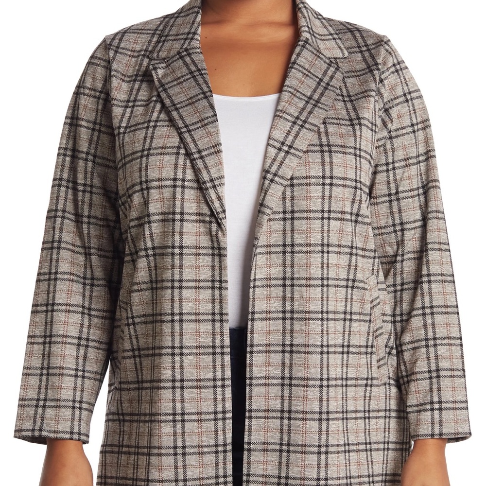 Plaid Open Front Jacket